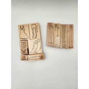 Lot Of 2 Stampin Up wooden stamp Sets Along the Same Lines & Laundry Notes
